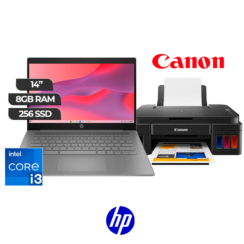 LAPTOP HP i3 + IMPRESORA CANON ECOTANK